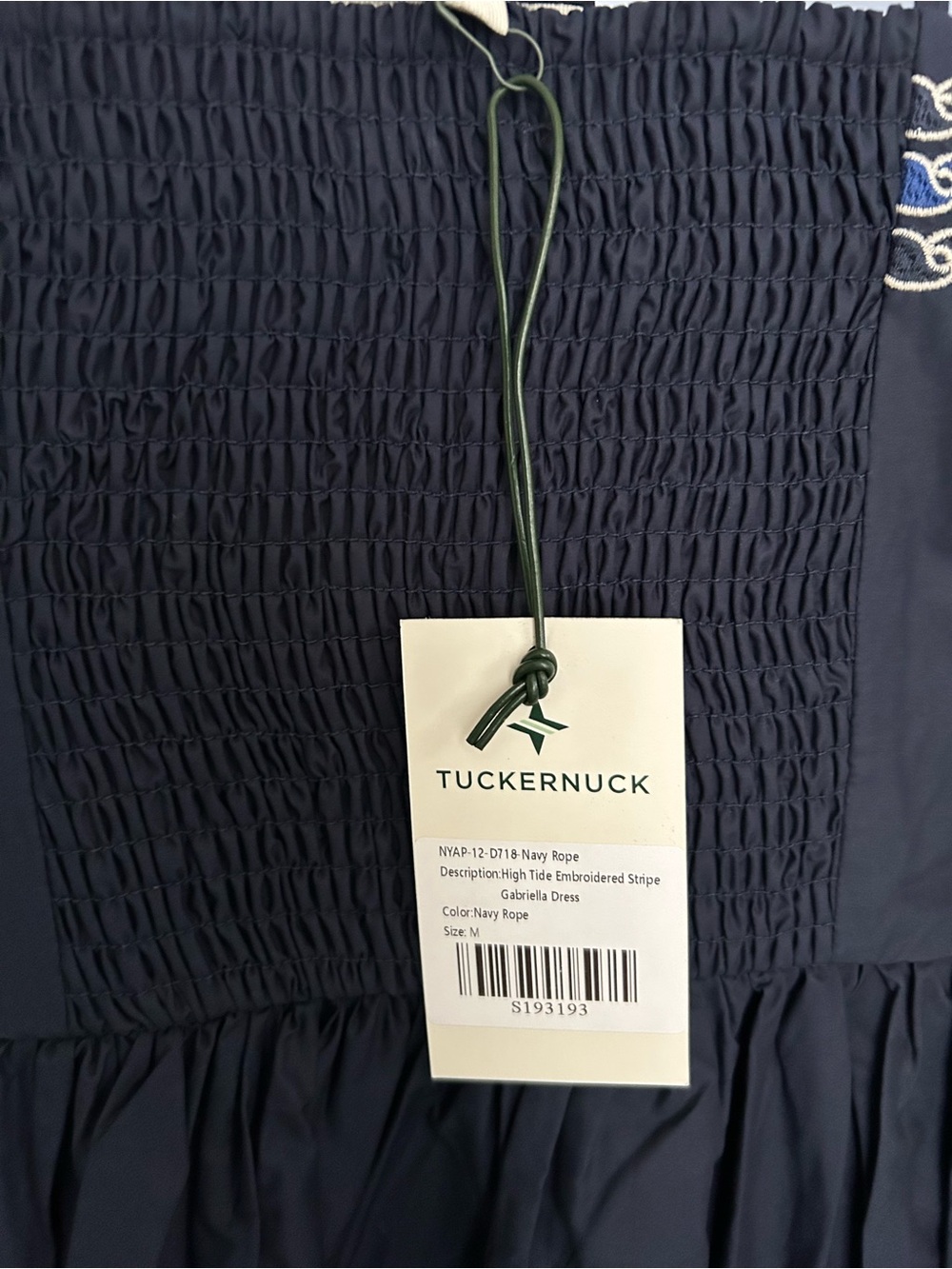 NWT TUCKERNUCK Navy High Tide Embroidered Stripe Gabriella Dress Navy Rope Sz M - Picture 4 of 6